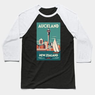 A Vintage Travel Art of Auckland - New Zealand Baseball T-Shirt